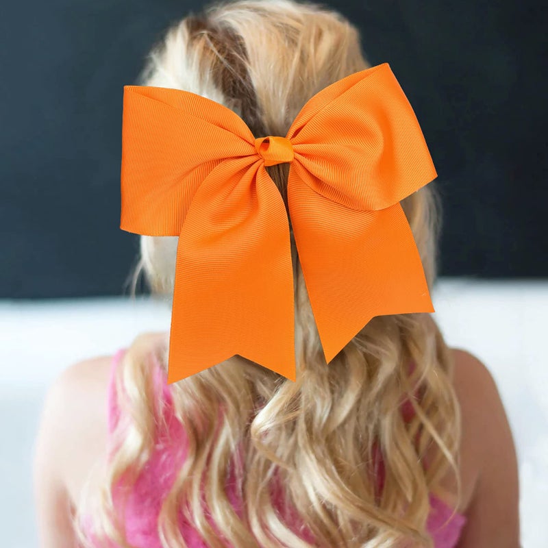 Aileam 8" Large Cheer Bows Ponytail Holder 12PCS Girls Elastic Hair Ties Orange Accessories for women youth toddler football Competition Sports - Image 4